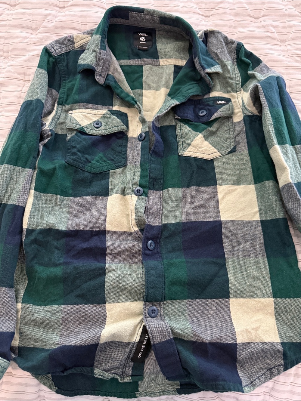 Vans Green Navy & Cream Plaid Button-Down Shirt